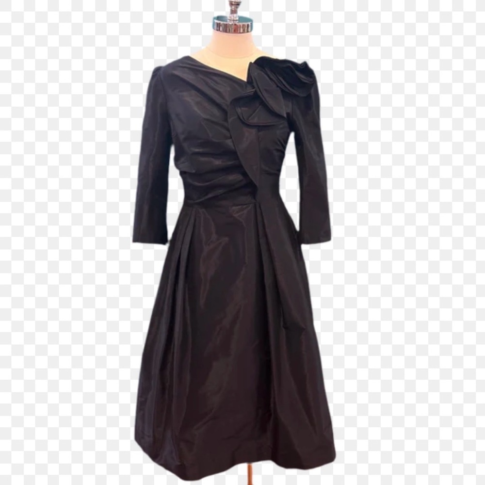Teri Jon Black Long-Sleeve Midi Dress with Sculpted Shoulder Detail